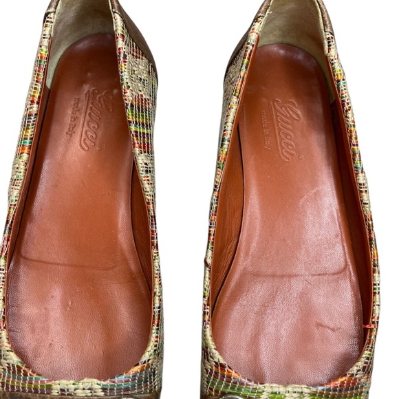 GUCCI Multi Tweed Raffia Tan Leather Horsebit Ballet Flats 37 or 7 in women - Picture 8 of 14